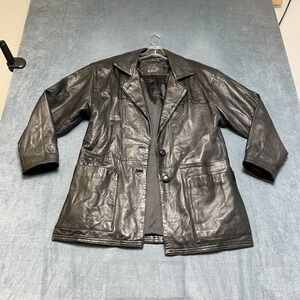 Synergy Leather Blazer Jacket Mens Medium Black Single Breasted Patch Pockets